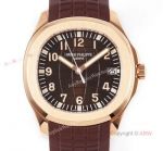 (ZF) AAA Replica Patek Philippe 5167R Aquanaut Rose Gold Chocolate Dial Brown Rubber Strap Men Watch